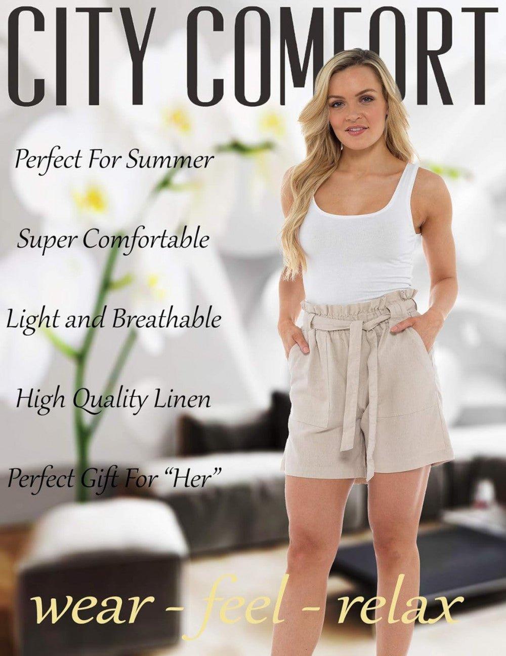 CityComfort Női Magas Derékkal Rövid Bermuda, Nyári, Strandi Linen - Outlet24