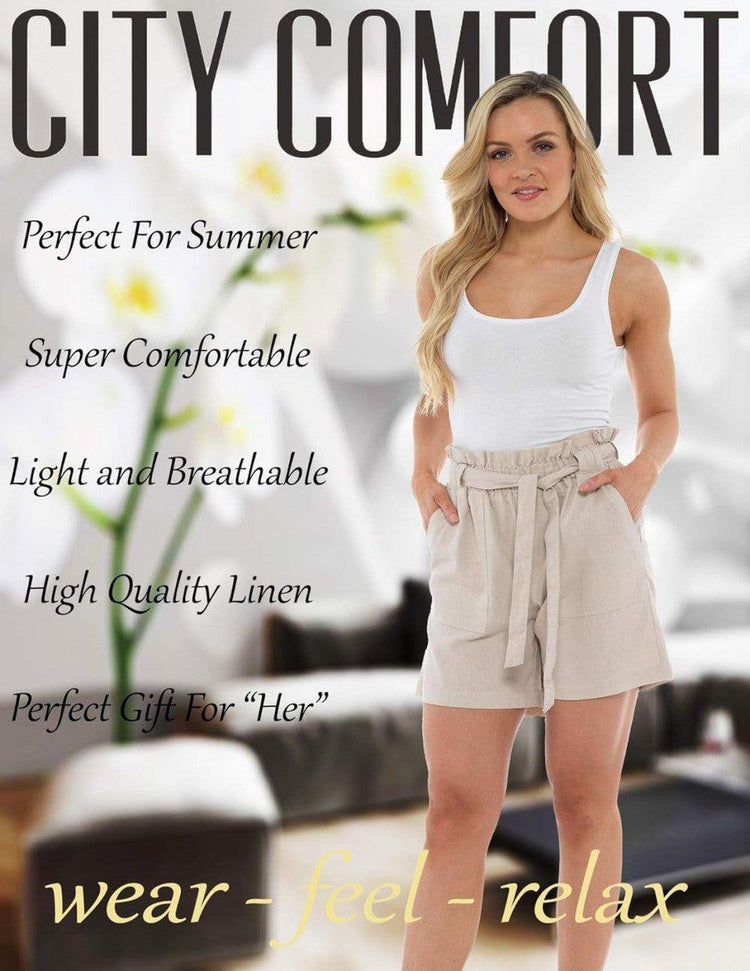 CityComfort Női Magas Derékkal Rövid Bermuda, Nyári, Strandi Linen - Outlet24