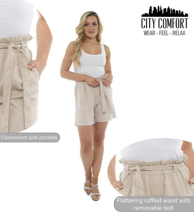 CityComfort Női Magas Derékkal Rövid Bermuda, Nyári, Strandi Linen - Outlet24