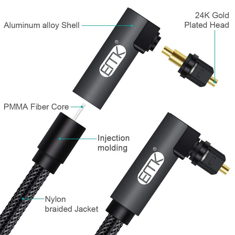 EMK 90 Fokos Toslink Optikai Kábel, Forgatható Dugóval, Fekete, 10m - Outlet24