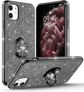 iPhone 11 Ütésálló Gyűrűs Tok, Glitteres, Csillogó (Fekete) - Outlet24