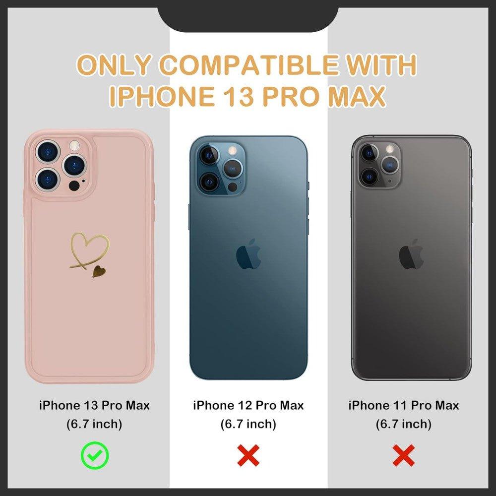 iPhone 13 Pro Max Ütésálló Szilikon Tok, Lányos, Arany Szívecskés Mintával (Rózsaszín) - Outlet24