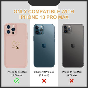 iPhone 13 Pro Max Ütésálló Szilikon Tok, Lányos, Arany Szívecskés Mintával (Rózsaszín) - Outlet24