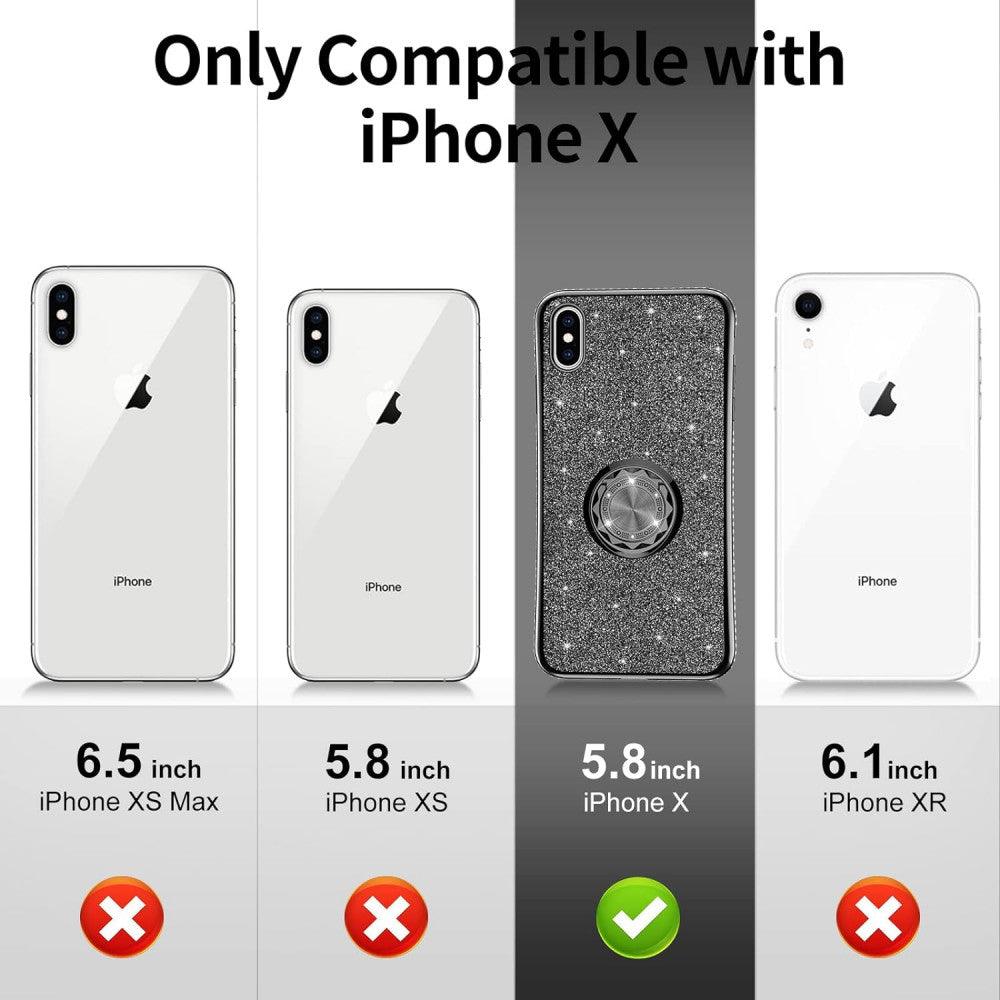 iPhone X / XS Ütésálló Gyűrűs Tok, Glitteres, Csillogó (Fekete) - Outlet24