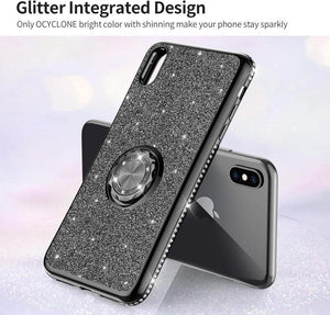 iPhone X / XS Ütésálló Gyűrűs Tok, Glitteres, Csillogó (Fekete) - Outlet24