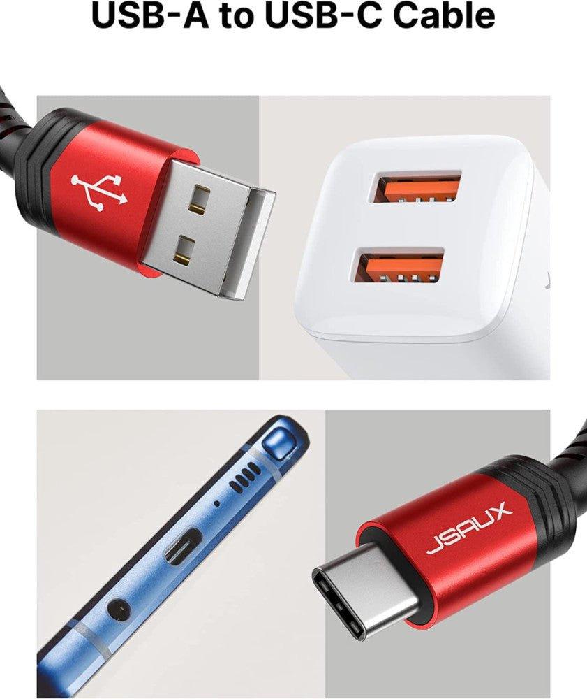 JSAUX 2 darab, piros, fonott nylon, USB-A-USB-C gyorstöltő kábel (1m+ 2m csomag) - Újracsomagolt termék - Outlet24