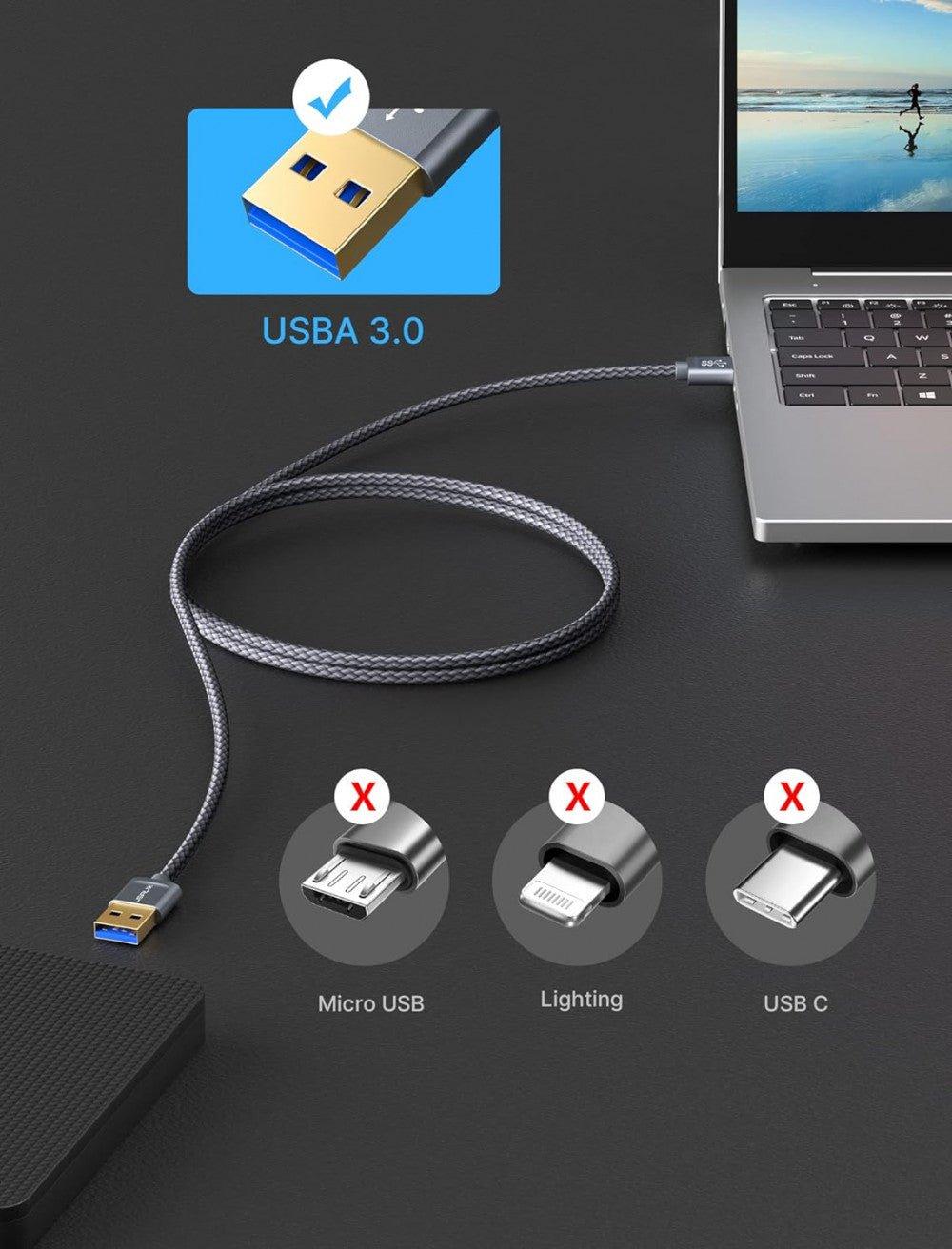 JSAUX USB 3.0 Kábel (1m + 2m), A dugó - A dugó, HDD, DVD, Nyomtatóhoz stb. - Szürke Újracsomagolt termék - Outlet24