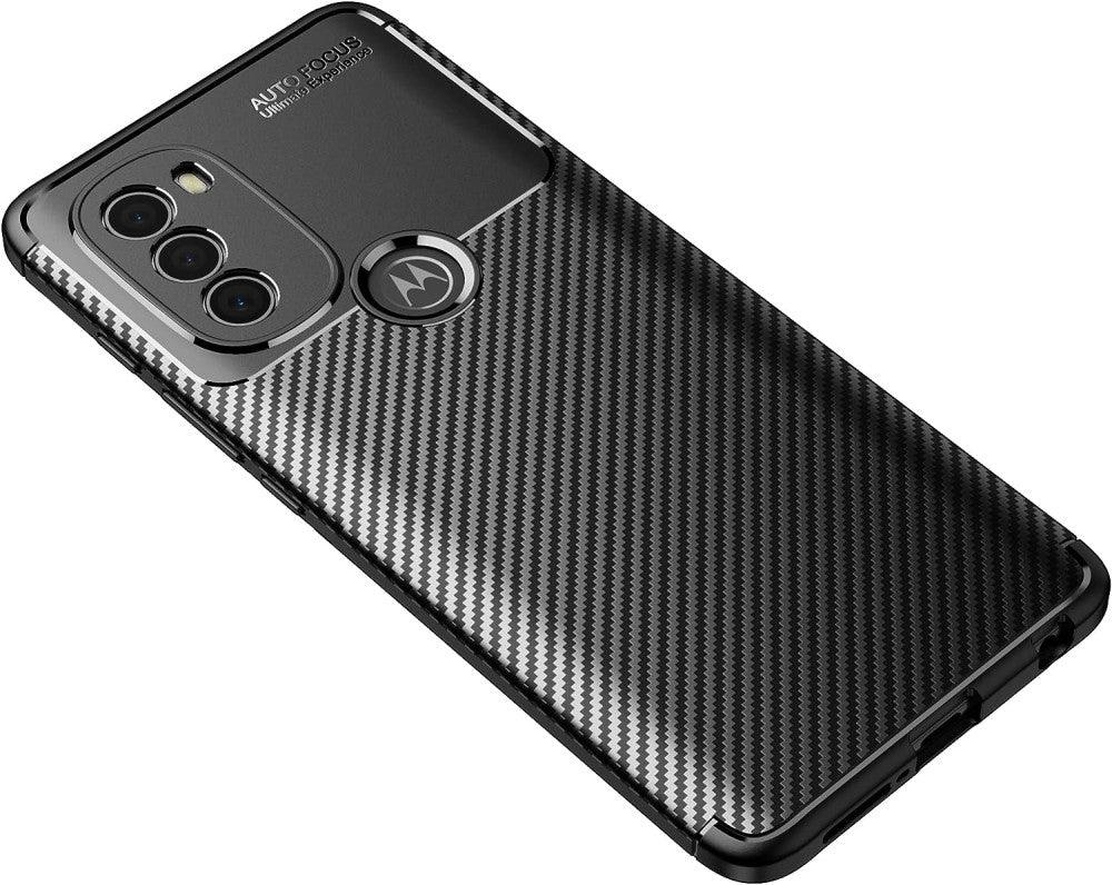 Moto G71 5G tok, szénszálas textúrájú burkolat, ütéscsillapító (koromfekete) - Outlet24